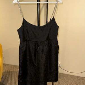 Line & Dot Black Mini Dress with Silver Straps
